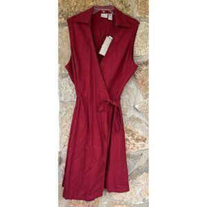 VTG Spiegel 20 W Plus Collared Sleeveless Tencel Twill Brick Red Wrap Dress NWT